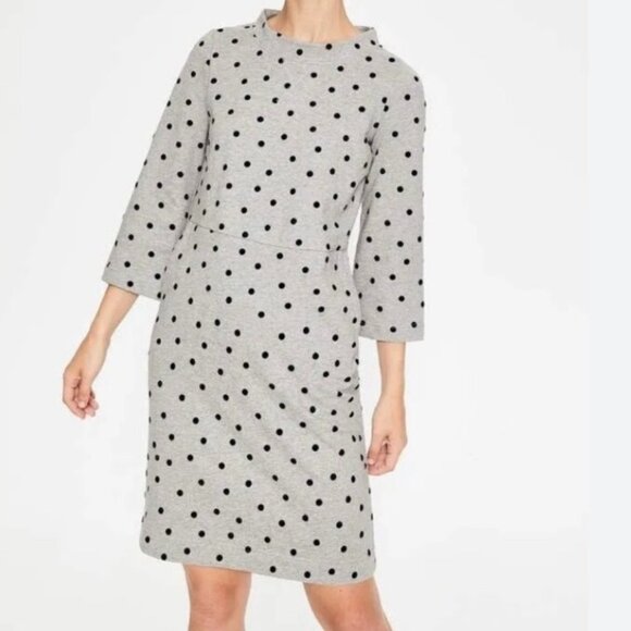 Boden Livia Gray Polkadot Sweatshirt Dress 3/4 sleeves Women's size 12 R - Picture 1 of 7